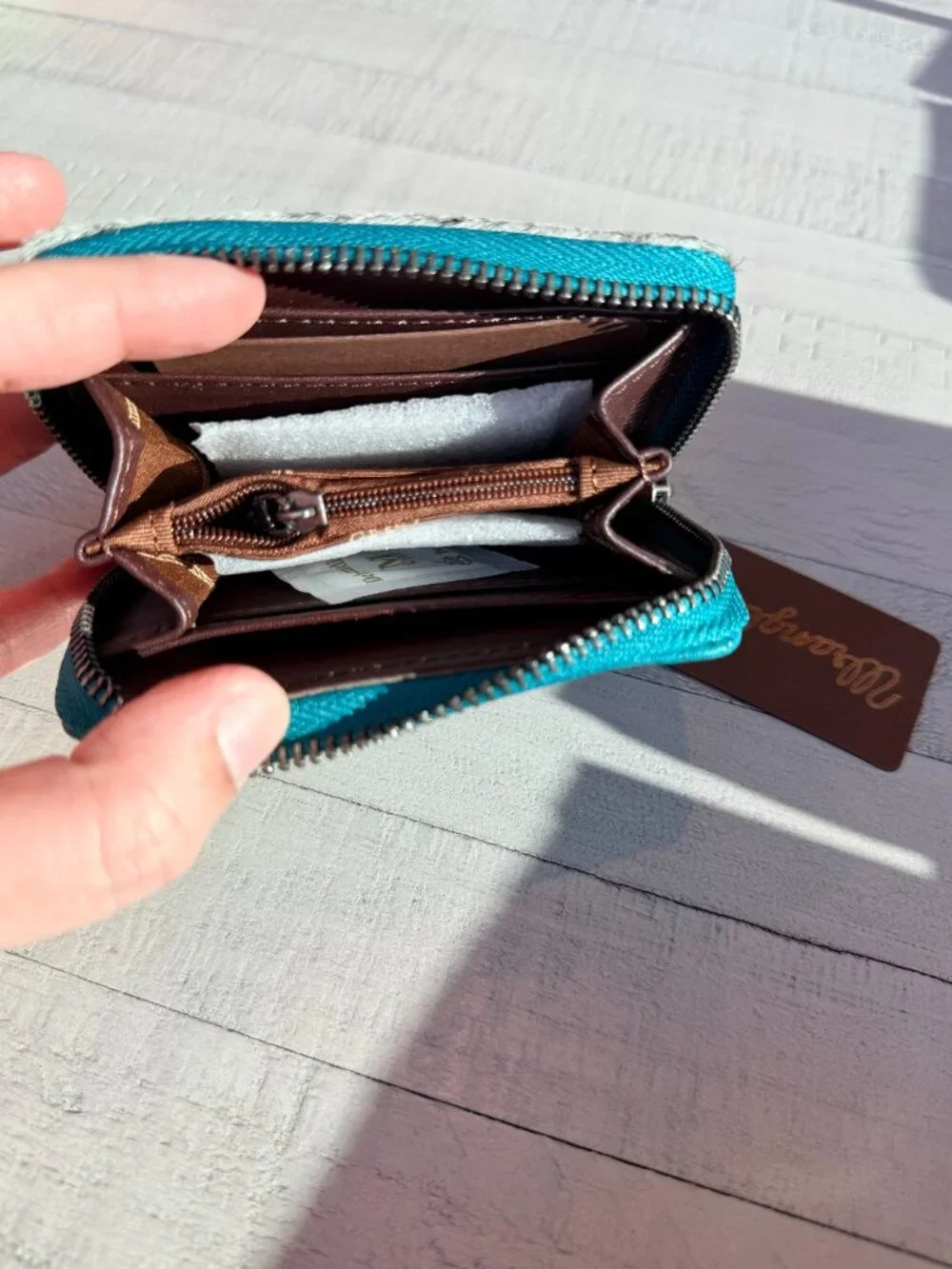 Wrangler Genuine Hair-On Cowhide Zip-Around Wallet - Turquoise